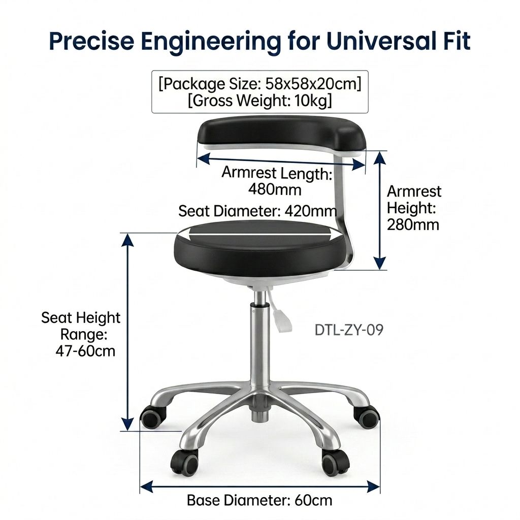 Medical Lab Design - 病院用卸売歯科医療用スツール DTL-ZY-09、高さ調整可能な看護助手用椅子、360度回転式アームレスト、PUレザー、モダンデザイン。